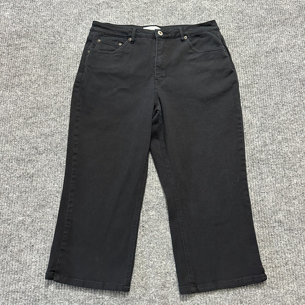 Coldwater Creek Womens Capri Jeans Size P12 Black Denim Stretch Mid Rise